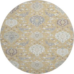 Premium Machine Washable Mayfield AMF1026 Gold 8' x 8' Round Rug