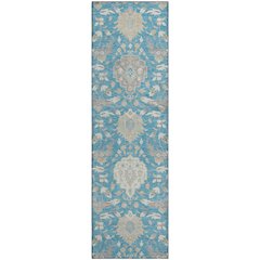 Premium Machine Washable Mayfield AMF1026 Teal 2'3" x 7'6" Runner Rug