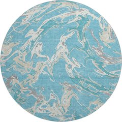 Premium Machine Washable Mayfield AMF1035 Teal 8' x 8' Round Rug