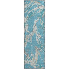 Premium Machine Washable Mayfield AMF1035 Teal 2'3" x 7'6" Runner Rug