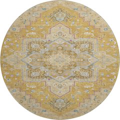 Premium Machine Washable Mayfield AMF1036 Gold 8' x 8' Round Rug