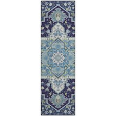 Premium Machine Washable Mayfield AMF1036 Navy 2'3" x 7'6" Runner Rug