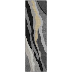 Premium Machine Washable Mayfield AMF1047 Black 2'3" x 7'6" Runner Rug