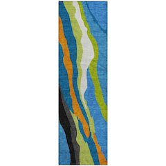 Premium Machine Washable Mayfield AMF1047 Denim 2'3" x 7'6" Runner Rug