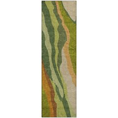 Premium Machine Washable Mayfield AMF1047 Green 2'3" x 7'6" Runner Rug