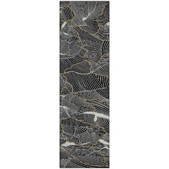 Premium Machine Washable Mayfield AMF1048 Black 2'3" x 7'6" Runner Rug