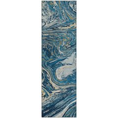 Premium Machine Washable Mayfield AMF1061 Navy 2'3" x 7'6" Runner Rug