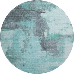 Premium Machine Washable Mayfield AMF1068 Teal 8' x 8' Round Rug