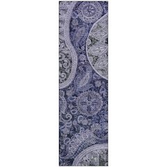 Premium Machine Washable Mayfield AMF1078 Navy 2'3" x 7'6" Runner Rug