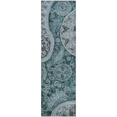 Premium Machine Washable Mayfield AMF1078 Teal 2'3" x 7'6" Runner Rug