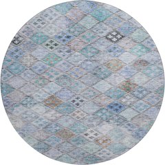 Premium Machine Washable Mayfield AMF1081 Blue 8' x 8' Round Rug