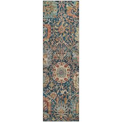 Premium Machine Washable Mayfield AMF1101 Navy 2'3" x 7'6" Runner Rug