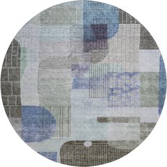 Premium Machine Washable Mayfield AMF1116 Blue 8' x 8' Round Rug