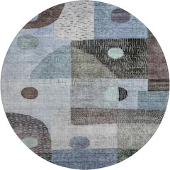 Premium Machine Washable Mayfield AMF1117 Blue 8' x 8' Round Rug