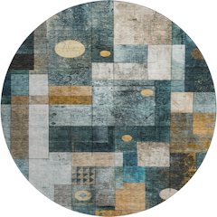 Premium Machine Washable Mayfield AMF1123 Teal 8' x 8' Round Rug