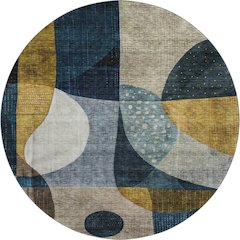 Premium Machine Washable Mayfield AMF1124 Blue 8' x 8' Round Rug