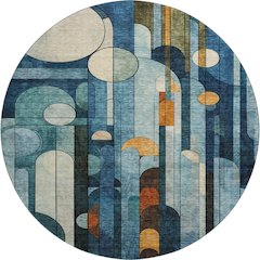 Premium Machine Washable Mayfield AMF1125 Blue 8' x 8' Round Rug