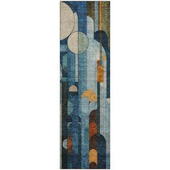 Premium Machine Washable Mayfield AMF1125 Blue 2'3" x 7'6" Runner Rug