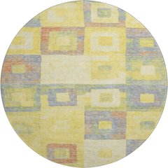 Premium Machine Washable Mayfield AMF1142 Yellow 8' x 8' Round Rug