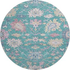 Premium Machine Washable Mayfield AMF1154 Teal 8' x 8' Round Rug