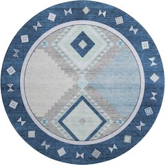 Premium Machine Washable Mayfield  Blue 8' x 8' Round Rug