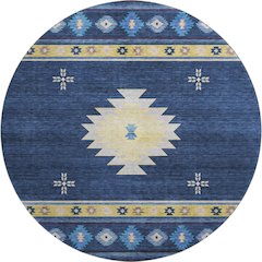 Premium Machine Washable Mayfield  Blue 8' x 8' Round Rug