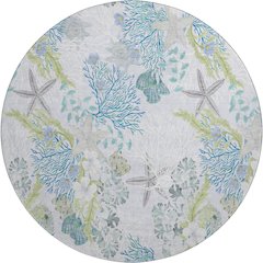 Premium Machine Washable Mayfield  Aqua 8' x 8' Round Rug