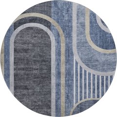 Premium Machine Washable Mayfield  Navy 8' x 8' Round Rug