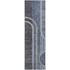 Premium Machine Washable Mayfield  Navy 2'3" x 7'6" Runner Rug