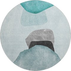 Premium Machine Washable Mayfield  Teal 8' x 8' Round Rug