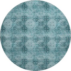 Premium Machine Washable Mayfield  Teal 8' x 8' Round Rug