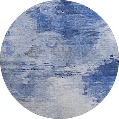Premium Machine Washable Mayfield  Blue 8' x 8' Round Rug