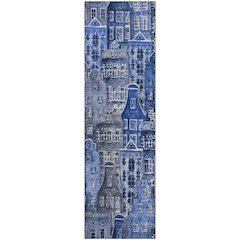 Premium Machine Washable Mayfield  Blue 2'3" x 7'6" Runner Rug