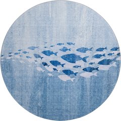 Premium Machine Washable Mayfield  Blue 8' x 8' Round Rug