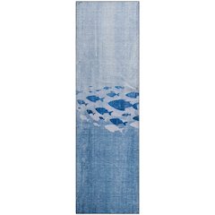 Premium Machine Washable Mayfield  Blue 2'3" x 7'6" Runner Rug