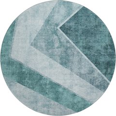 Premium Machine Washable Mayfield AMF671 Teal 8' x 8' Round Rug