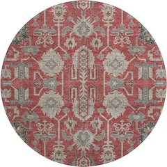 Premium Machine Washable Mayfield AMF697 Red 8' x 8' Round Rug
