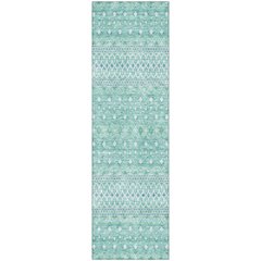 Premium Machine Washable Mayfield AMF709 Aqua 2'3" x 7'6" Runner Rug