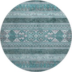Premium Machine Washable Mayfield AMF714 Teal 8' x 8' Round Rug