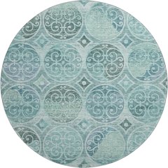 Premium Machine Washable Mayfield AMF738 Teal 8' x 8' Round Rug