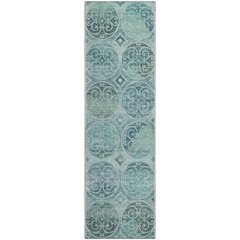 Premium Machine Washable Mayfield AMF738 Teal 2'3" x 7'6" Runner Rug