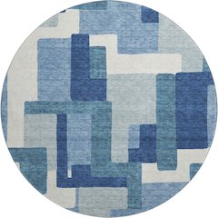 Premium Machine Washable Mayfield AMF740 Blue 8' x 8' Round Rug
