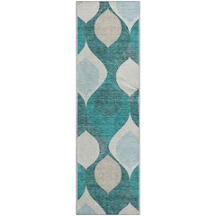 Premium Machine Washable Mayfield AMF749 Teal 2'3" x 7'6" Runner Rug