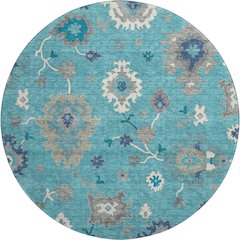Premium Machine Washable Mayfield AMF753 Teal 8' x 8' Round Rug