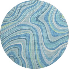 Premium Machine Washable Mayfield AMF756 Blue 8' x 8' Round Rug