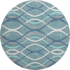 Premium Machine Washable Mayfield AMF757 Teal 8' x 8' Round Rug