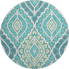 Premium Machine Washable Mayfield AMF761 Teal 8' x 8' Round Rug