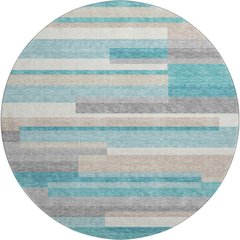 Premium Machine Washable Mayfield AMF766 Teal 8' x 8' Round Rug