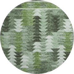 Premium Machine Washable Mayfield AMF798 Olive 8' x 8' Round Rug