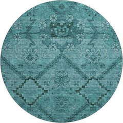 Premium Machine Washable Mayfield AMF842 Teal 8' x 8' Round Rug